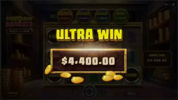 Piggy Bank Bonanza — Ultra Win $4,400 bonus screen